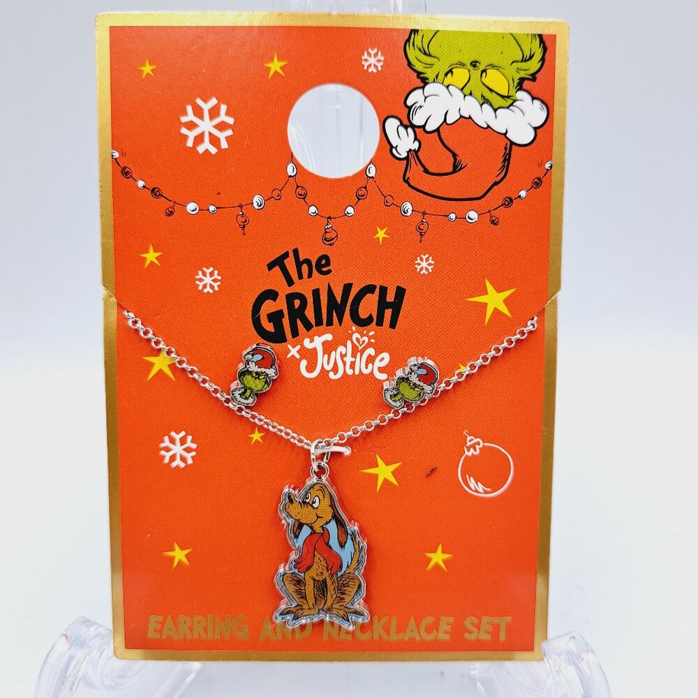 Holiday Dr. Seuss How The Grinch Stole Christmas Earrings & Max Dog Necklace